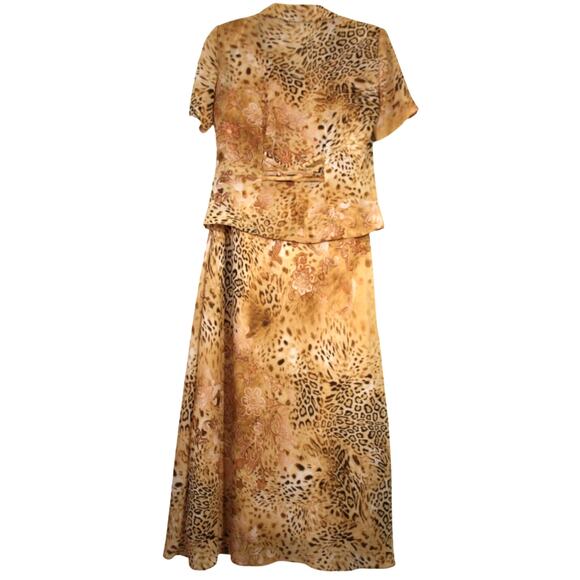 Dressbarn Women's 2 Piece Dress Set Size 6 Leopard Floral Print Short Sleeve - Picture 2 of 11